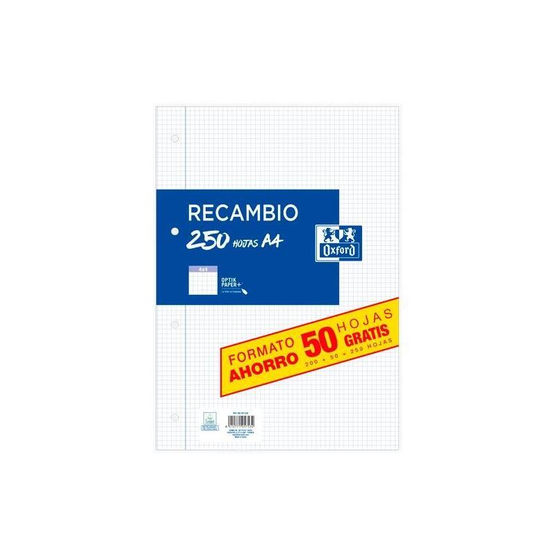 Oxford Recambio Paquete A4 200h + 50h Gratis 4x4 Con Margen