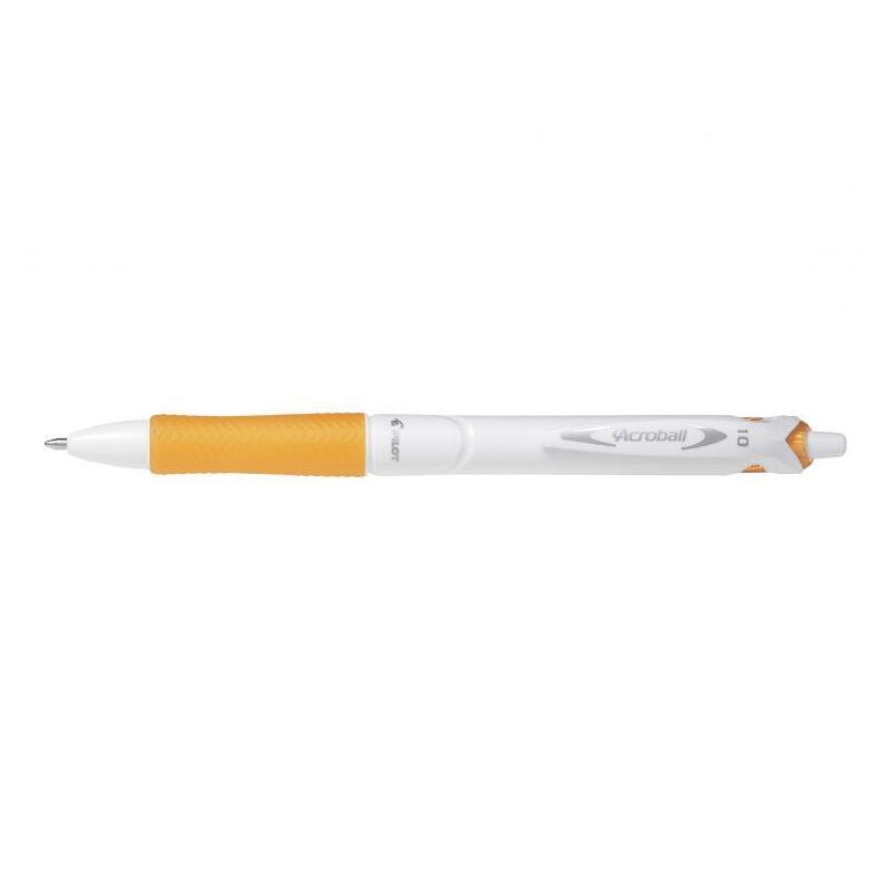 Pack 10 Unidades Pilot Boligrafo De Bola Retractil Acroball Purewhite - Recargable - Fabricado Con Plastico Reciclado - Punta Redonda 1mm - Trazo 0.28mm - Grip Ergonomico - Color Naranja