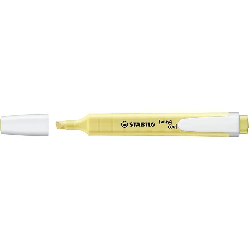 Pack 10 Unidades Stabilo Swing Cool Pastel Marcador Fluorescente - Cuerpo Plano - Punta Biselada - Trazo Entre 1 Y 4mm - Tinta Con Base De Agua - Color Amarillo Cremoso