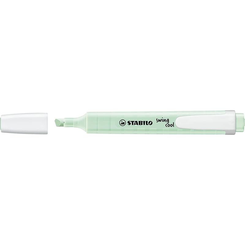 Pack 10 Unidades Stabilo Swing Cool Pastel Marcador Fluorescente - Cuerpo Plano - Punta Biselada - Trazo Entre 1 Y 4mm - Tinta Con Base De Agua - Color Pizca De Menta