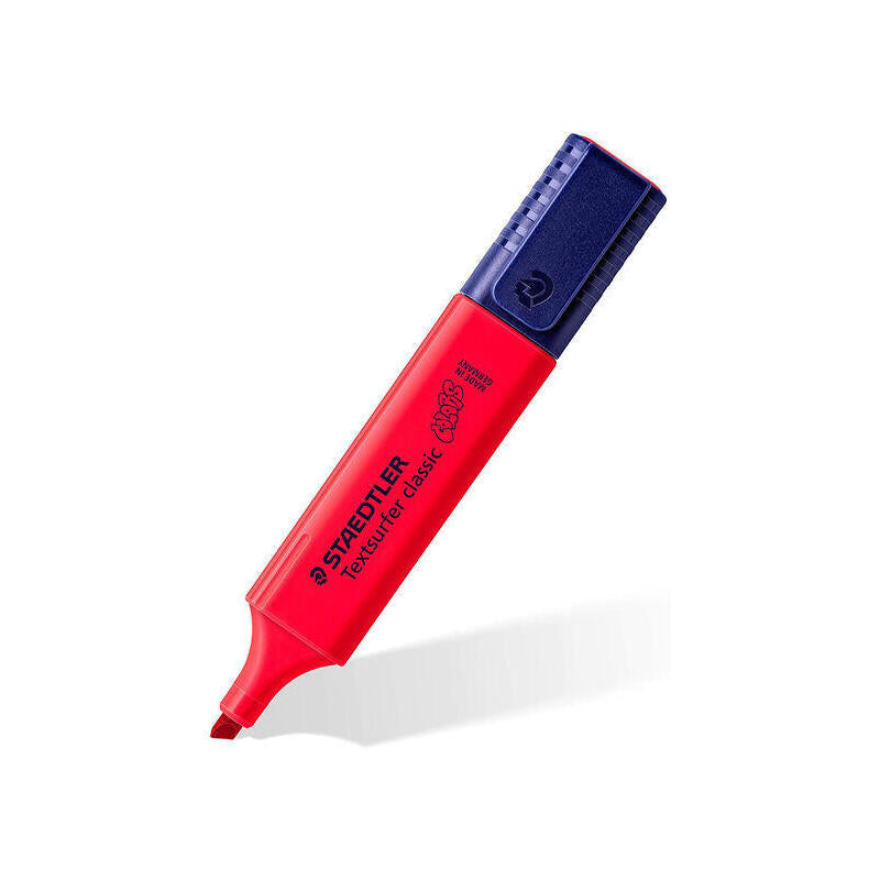 Pack 10 Unidades Staedtler Textsurfer Classic 364 Rotulador Marcador Fluorescente - Punta Biselada - Trazo Entre 1mm-5mm - Tinta Con Base De Agua - Color Rojo