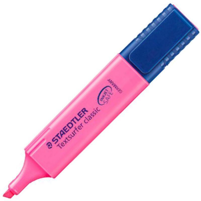 Pack 10 Unidades Staedtler Textsurfer Classic 364 Rotulador Marcador Fluorescente - Punta Biselada - Trazo Entre 1mm-5mm - Tinta Con Base De Agua - Color Rosa