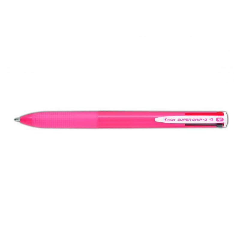Pack 12 Unidades Pilot Boligrafo De Bola Retractil Super Grip G4 - 4 Colores - Punta 1.0mm - Trazo 0.27mm - Cuerpo Rosa