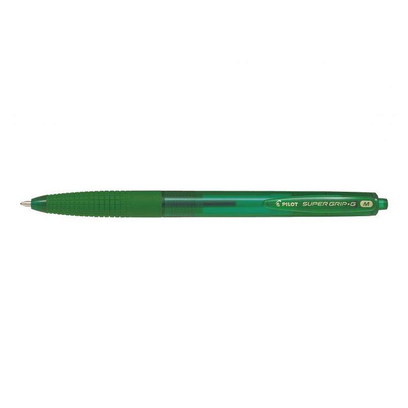 Pack 12 Unidades Pilot Boligrafo De Bola Retractil Supergrip G - Punta Redonda 1.0mm - Trazo 0.4mm - Tinta De Aceite - Grip Ergonomico - Color Verde
