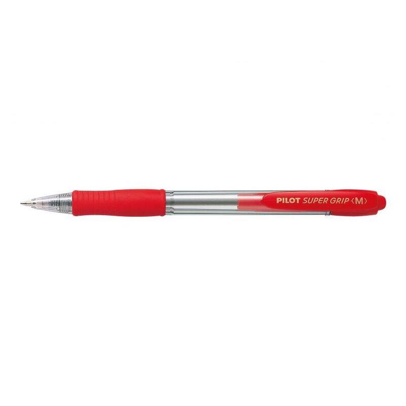 Pack 12 Unidades Pilot Boligrafo De Bola Retractil Supergrip - Punta Redonda 1.0mm - Trazo 0.27mm - Tinta De Aceite - Grip Ergonomico - Color Rojo