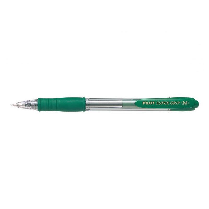Pack 12 Unidades Pilot Boligrafo De Bola Retractil Supergrip - Punta Redonda 1.0mm - Trazo 0.27mm - Tinta De Aceite - Grip Ergonomico - Color Verde