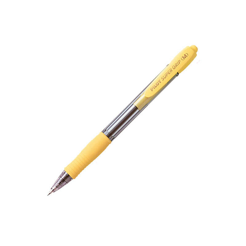 Pack 12 Unidades Pilot Boligrafo De Bola Retractil Supergrip - Punta Redonda 1.0mm - Trazo 0.27mm - Tinta De Aceite - Grip Ergonomico - Color Amarillo