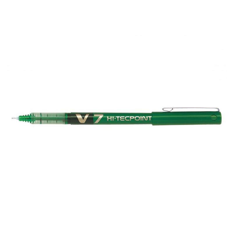 Pack 12 Unidades Pilot Boligrafo De Tinta Liquida V7 Hi-Tecpoint Rollerball - Punta Fina De Aguja 0.7mm - Trazo 0.5mm - Color Verde