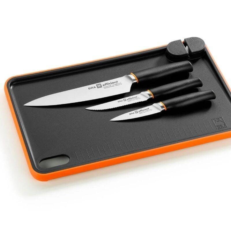 Pack 3 Cuchillos Bra Efficient Con Tabla Para Cortar