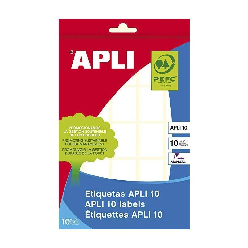 Pack De 10 Unidades Apli Etiquetas Adhesivas 19x27mm Escritura Manual C/Romos 25 X 10h Blanco