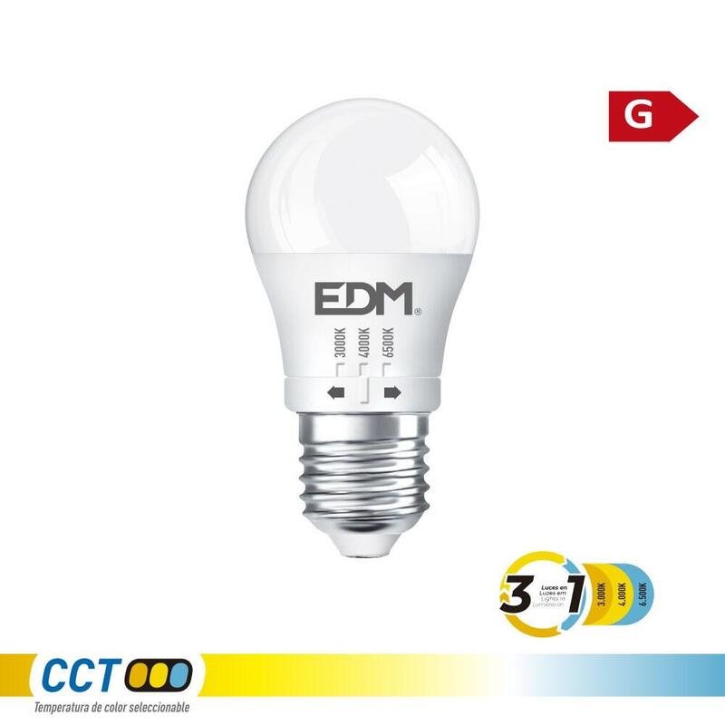 Pack De 10 Unidades - Bombilla Esférica Led P45 E27, 6 W, 500 Lm, 3cct, Ø45 X 88 Mm