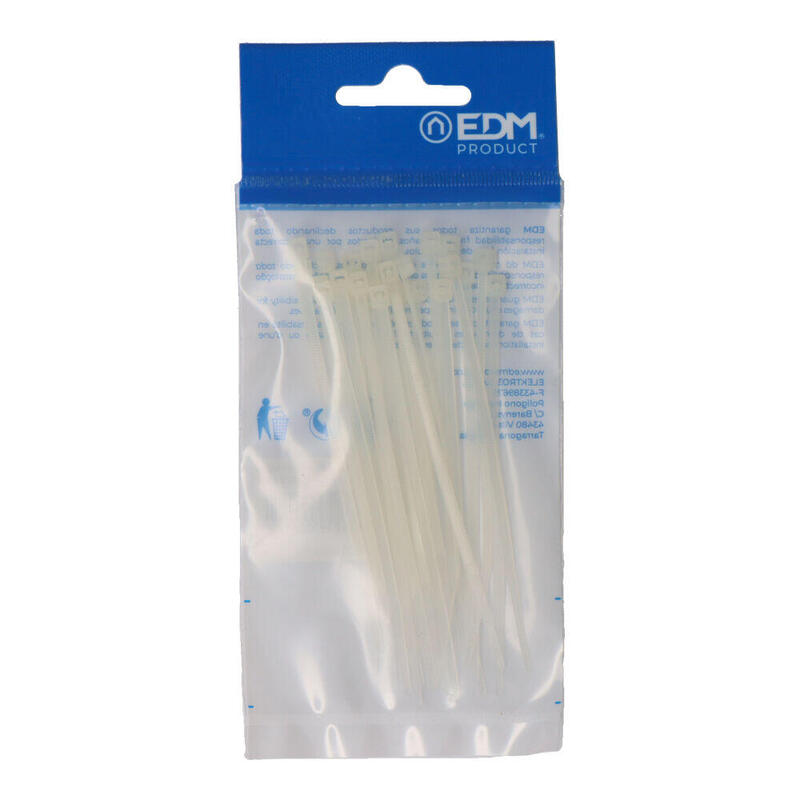 Pack De 10 Unidades - Bridas Natural 100x2,5mm Nylon Alta Calidad (Blister 25 Unid.) Edm