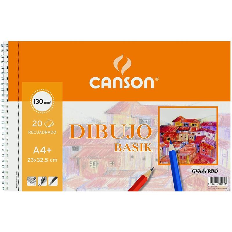 Pack De 10 Unidades Canson Bloc Dibujo Basik Espiral 20h+20% Gratis A4+ 130gr Microperforado C/Recuadro Blanco Natural