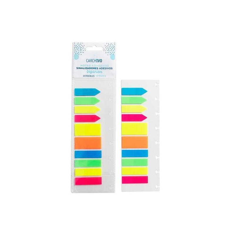 Pack De 10 Unidades Carchivo Notas Ingeniox Adhesivas Pp Traslúcido Colores Neon 10x20mm Blister