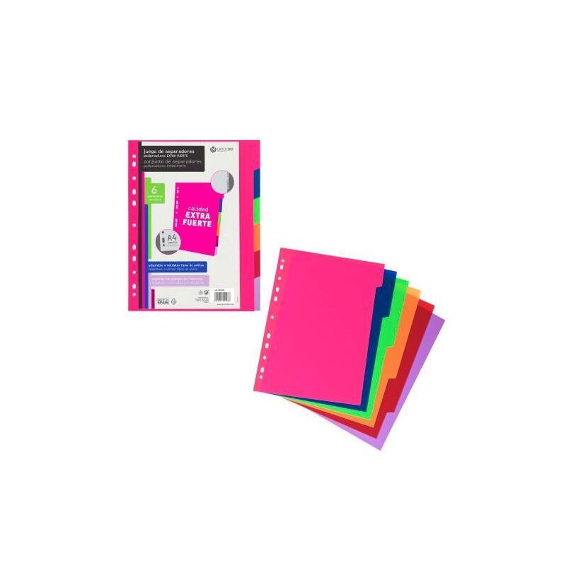 Pack De 10 Unidades Carchivo Separadores 6 Posiciones A4 Pp Opaco Extra Rígido Multicolor