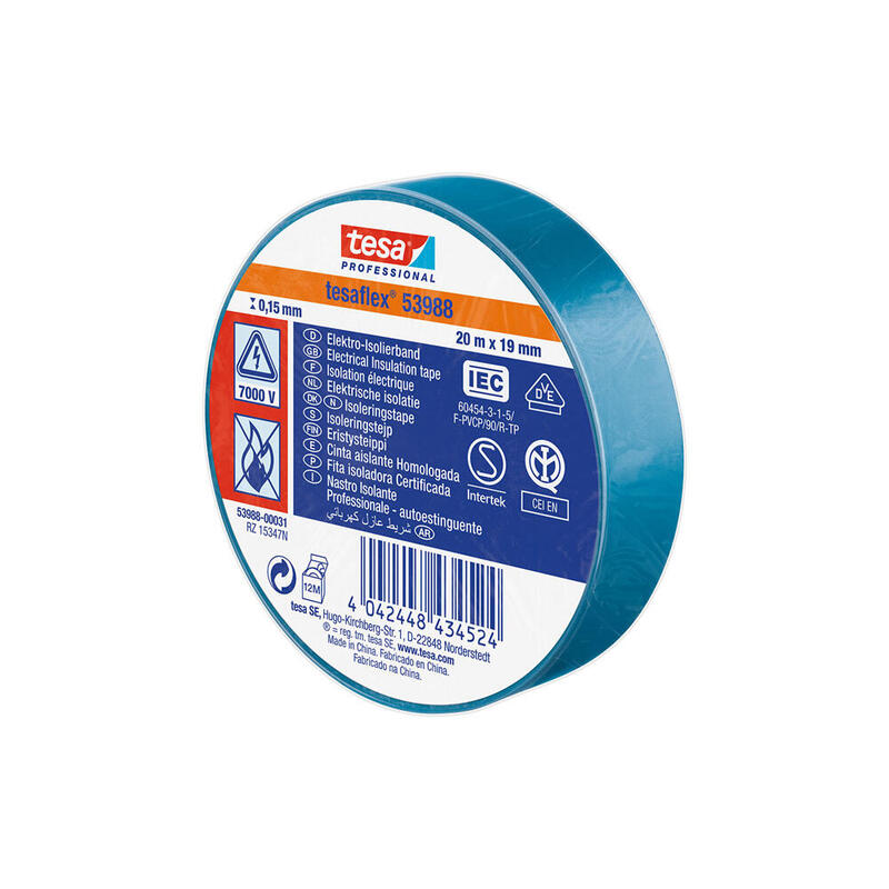 Pack De 10 Unidades - Cinta Aislante Homologada Azul 20m X 19mm 53988 Tesa