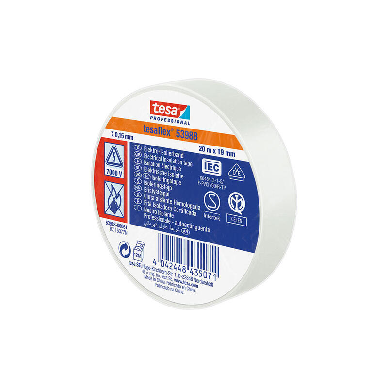 Pack De 10 Unidades - Cinta Aislante Homologada Blanca 20m X 19mm 53988 Tesa