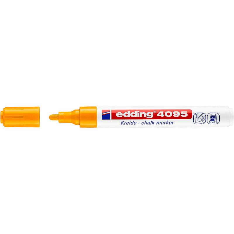Pack De 10 Unidades Edding 4095 Rotulador De Tiza Liquida - Punta Redonda - Trazo Entre 2 Y 3mm - Olor Neutro  - Color Naranja Neon