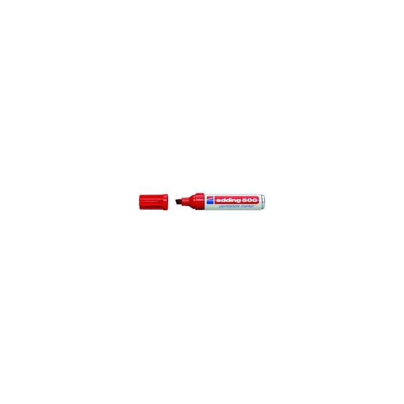 Pack De 10 Unidades Edding 500 Rotulador Permanente Punta Biselada - Trazo Entre 2  Y 7 Mm. - Recargable - Secado Instantaneo - Color Rojo