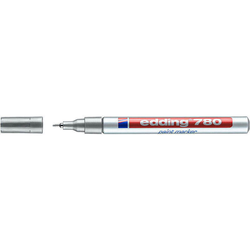 Pack De 10 Unidades Edding 780 Rotulador Permanente De Tinta Opaca - Punta Redonda - Trazo 0.8mm - Puntas De Recambio Disponibles - Secado Rapido - Color Plata