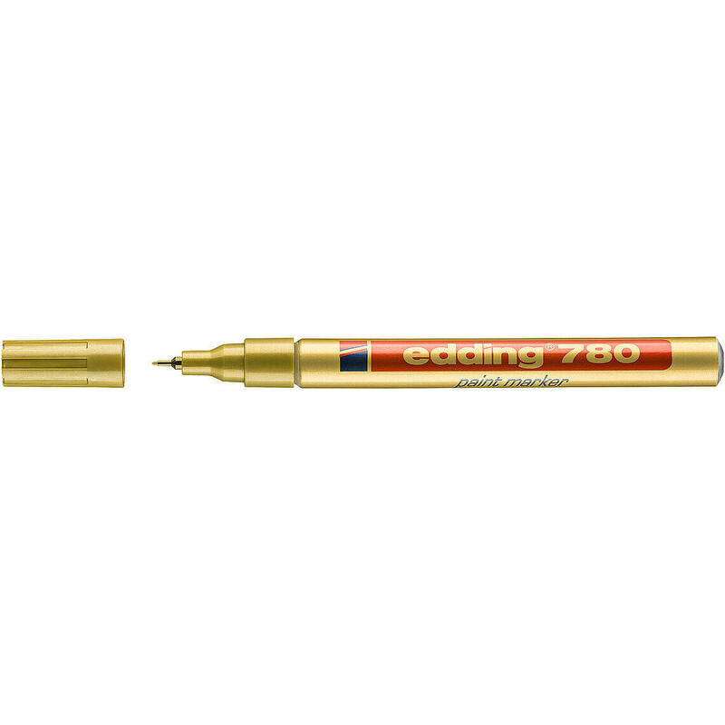 Pack De 10 Unidades Edding 780 Rotulador Permanente De Tinta Opaca - Punta Redonda - Trazo 0.8mm - Puntas De Recambio Disponibles - Secado Rapido - Color Oro