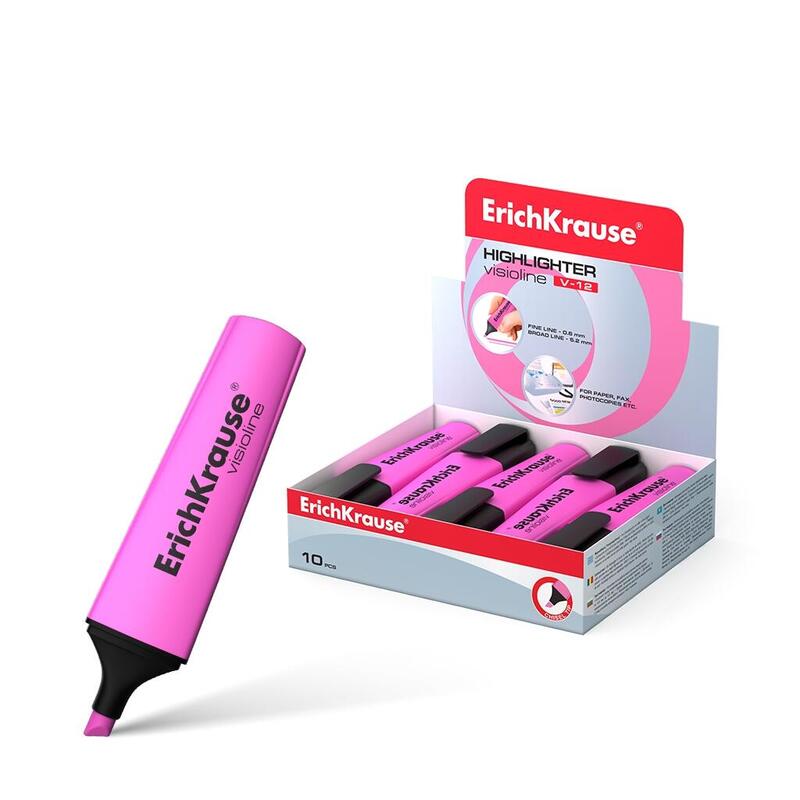 Pack De 10 Unidades Erichkrause Visioline V-12 - Marcador De Texto Con Punta Biselada - Tinta Fluorescente A Base De Agua - Color Rosa