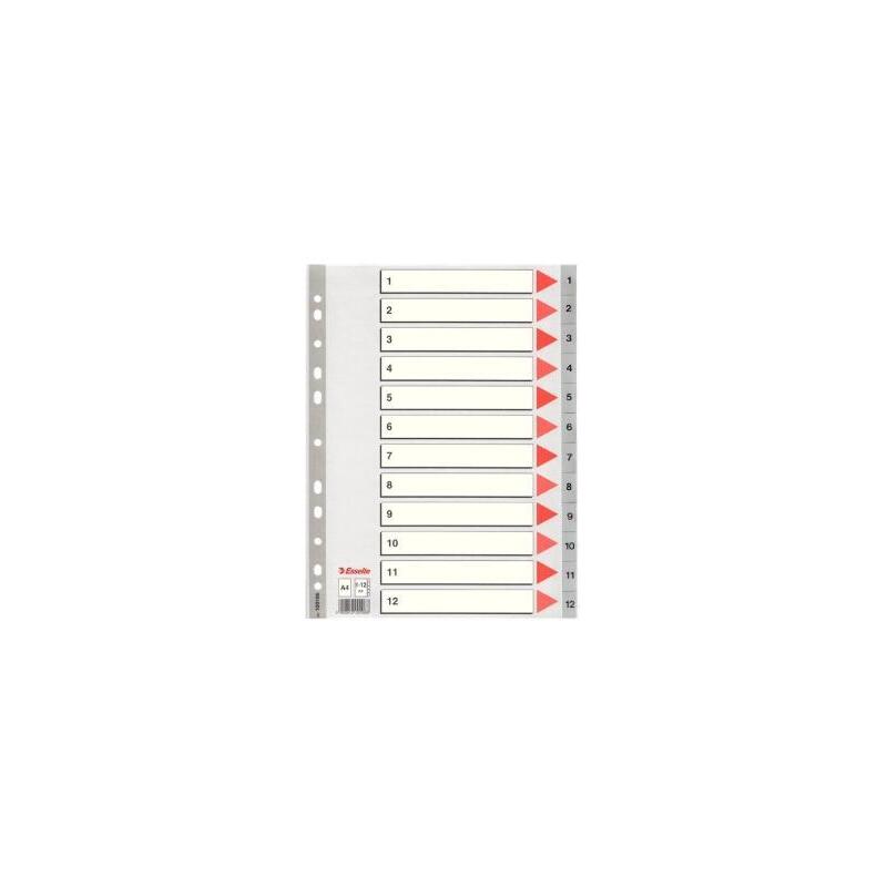 Pack De 10 Unidades Esselte Índice Numérico Multitaladro Separador 1-12 Polipropileno A4 Gris Con Carátula Índice Cartón Color