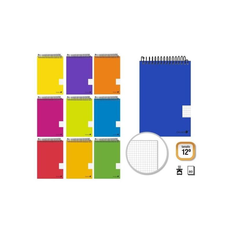 Pack De 10 Unidades Golden Cuaderno Espiral Apaisado 80 Hojas 60grs Cuadricula 4x4 - Tamaño 12º - Colores Surtidos