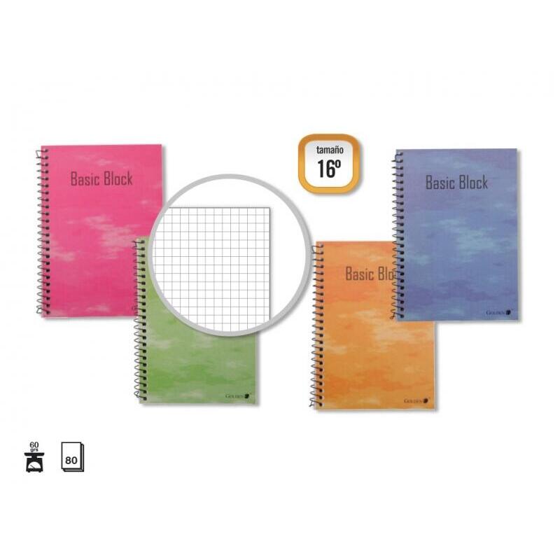Pack De 10 Unidades Golden Cuaderno Tapa Normal 80 Hojas - Tapa Plastificada - Margen Remarcado - Diferentes Tipos De