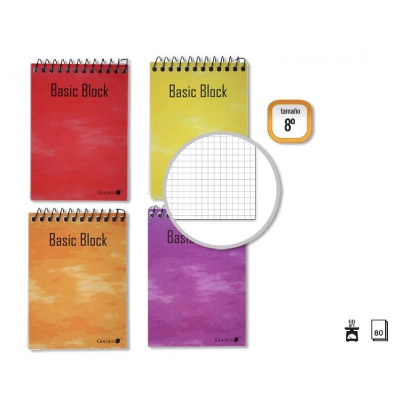 Pack De 10 Unidades Golden Cuaderno T.N. 8º 80 Hojas Apaisado Cuadricula - Espiral Superior - Tapa Plastificada -