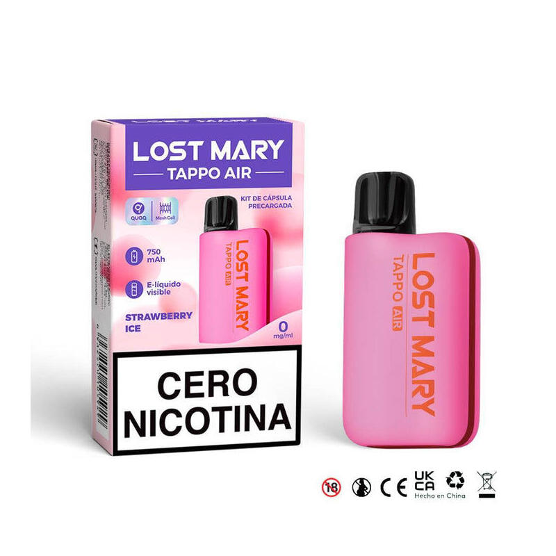 Pack De 10 Unidades Lost Mary Tappo Air Kit 0% Nic Strawberry Ice