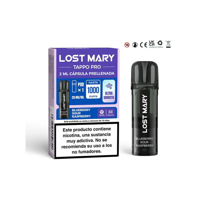 Pack De 10 Unidades Lost Mary Tappo Pro 2mlx1 2% Blueberry Sour Rasperry