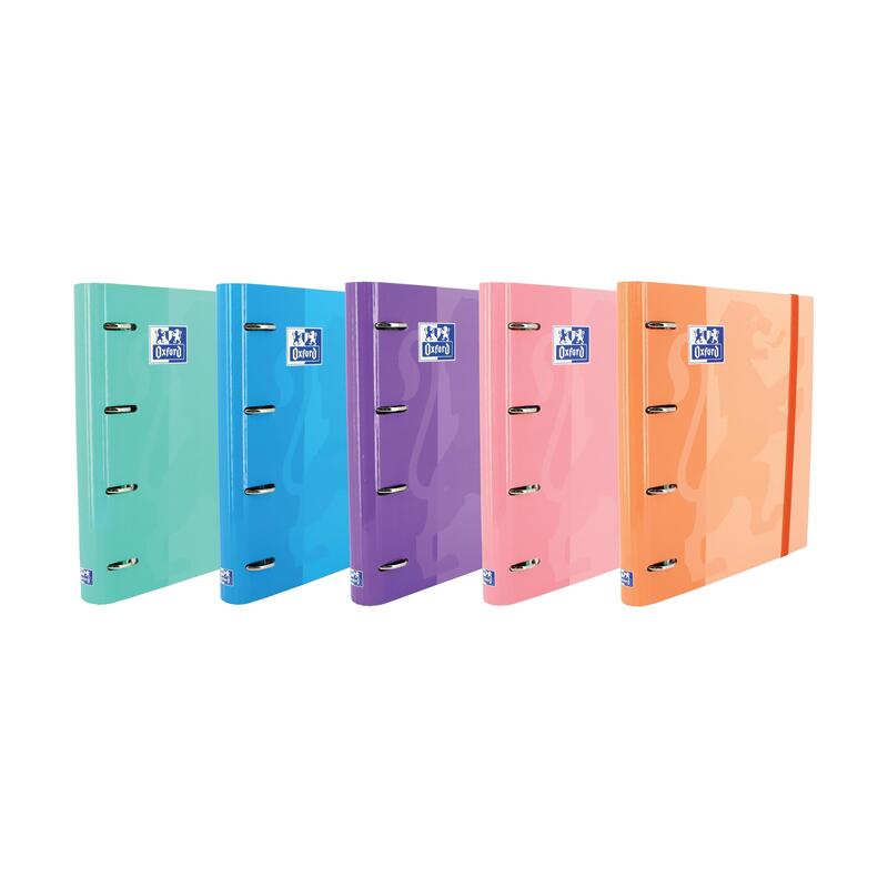 Pack De 10 Unidades Oxford Europeanbinder Classic Carpeta De 4 Anillas Formato A4+ Con Recambio Cuadriculado 5x5mm Y 4 Taladros - Cierre Con Goma Elastica - Colores Surtidos Tendencia