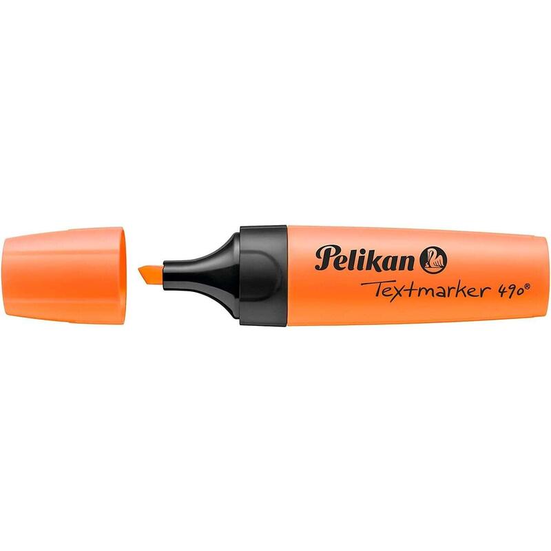 Pack De 10 Unidades Pelikan Subrayador Textmarker 490 - Base De Agua - 3 Anchos De Trazo - Color Naranja Fluorescente