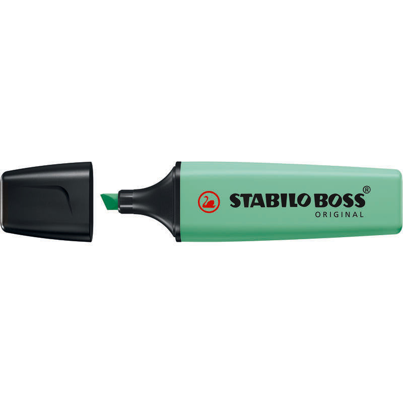 Pack De 10 Unidades Stabilo Boss 70 Pastel Rotulador Marcador Fluorescente - Trazo Entre 2 Y 5mm - Recargable - Tinta Con Base De Agua - Color Pizca De Menta