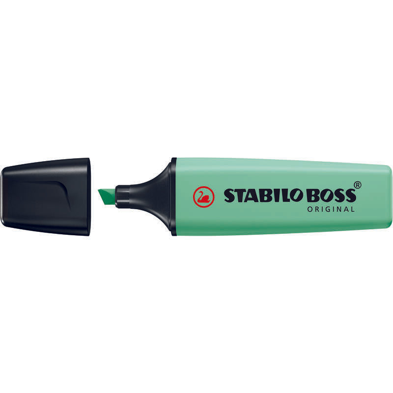 Pack De 10 Unidades Stabilo Boss 70 Pastel Rotulador Marcador Fluorescente - Trazo Entre 2 Y 5mm - Recargable - Tinta Con Base De Agua - Color Pizca De Menta