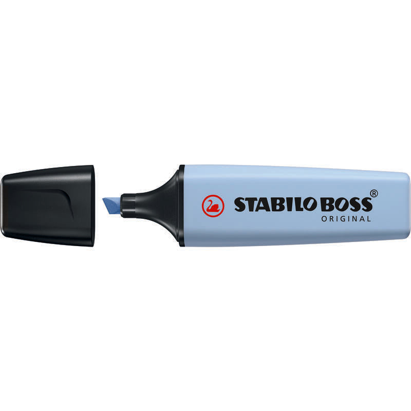 Pack De 10 Unidades Stabilo Boss 70 Pastel Rotulador Marcador Fluorescente - Trazo Entre 2 Y 5mm - Recargable - Tinta Con Base De Agua - Color Azul Nublado