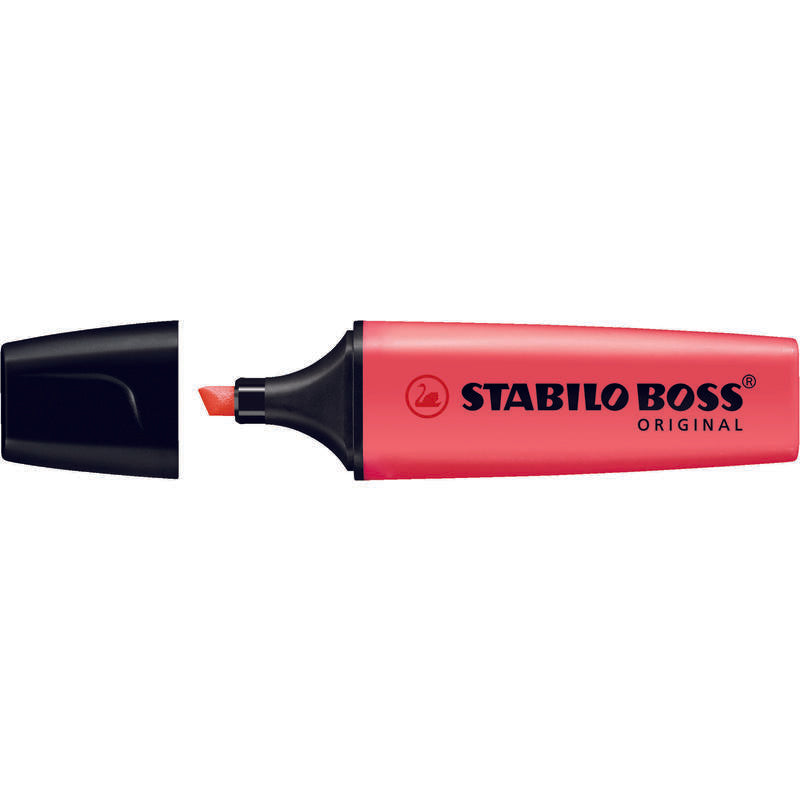 Pack De 10 Unidades Stabilo Boss 70 Rotulador Marcador Fluorescente - Trazo Entre 2 Y 5mm - Recargable - Tinta Con Base De Agua - Color Rojo Fluorescente