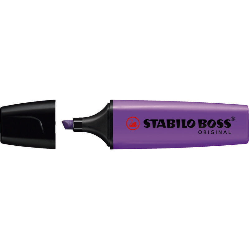 Pack De 10 Unidades Stabilo Boss 70 Rotulador Marcador Fluorescente - Trazo Entre 2 Y 5mm - Recargable - Tinta Con Base De Agua - Color Violeta Fluorescente