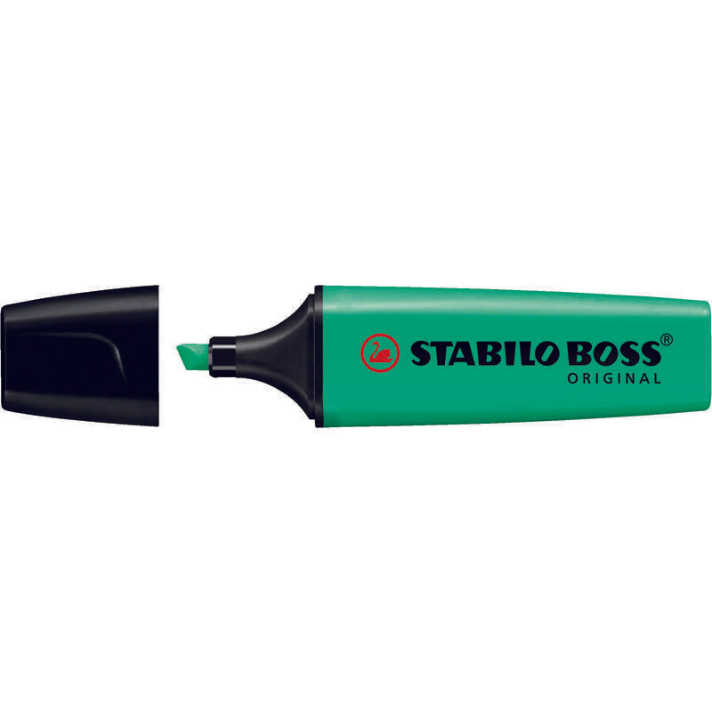 Pack De 10 Unidades Stabilo Boss 70 Rotulador Marcador Fluorescente - Trazo Entre 2 Y 5mm - Recargable - Tinta Con Base De Agua - Color Turquesa Fluorescente