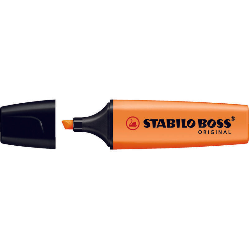 Pack De 10 Unidades Stabilo Boss 70 Rotulador Marcador Fluorescente - Trazo Entre 2 Y 5mm - Recargable - Tinta Con Base De Agua - Color Naranja Fluorescente