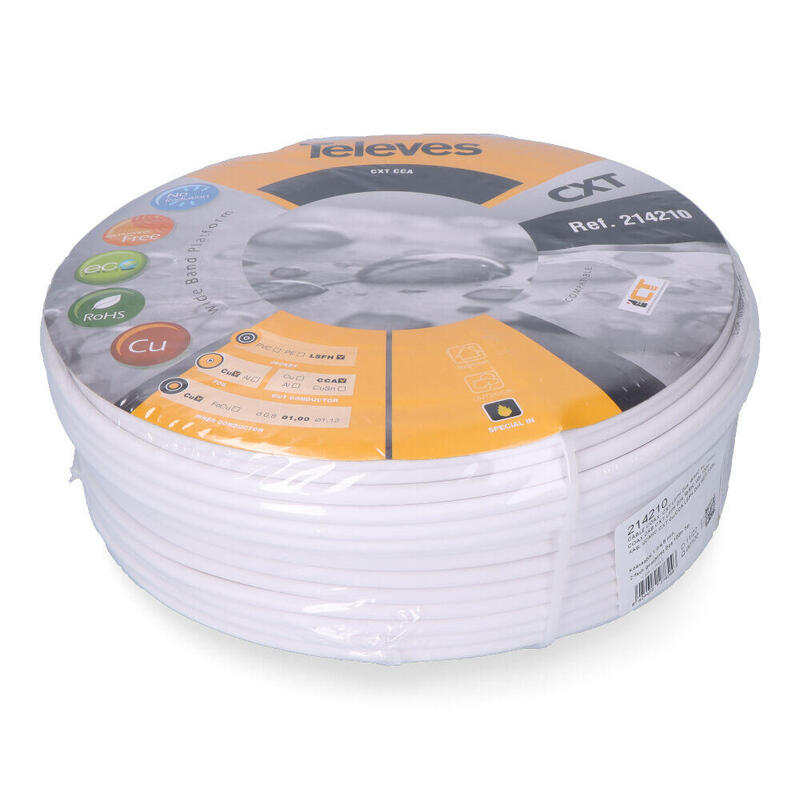 Pack De 100 Unidades - Cable Coaxial Apantallado Rg6 Cobre, Euro/M