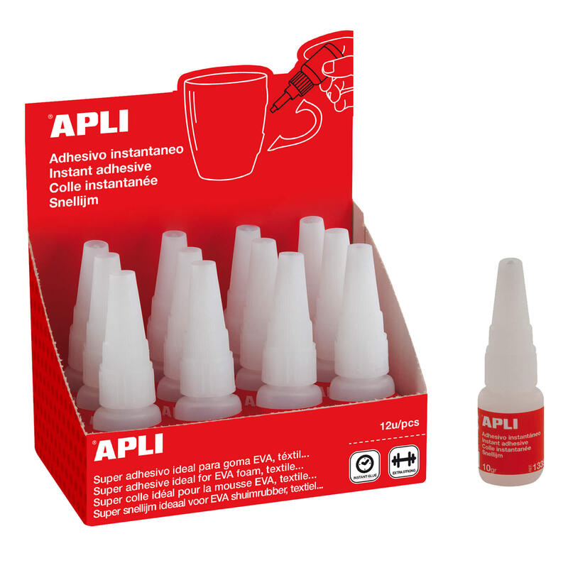 Pack De 12 Unidades Apli Super Adhesivo Instantaneo 10g - Secado Rapido - Formula Resistente - Transparente