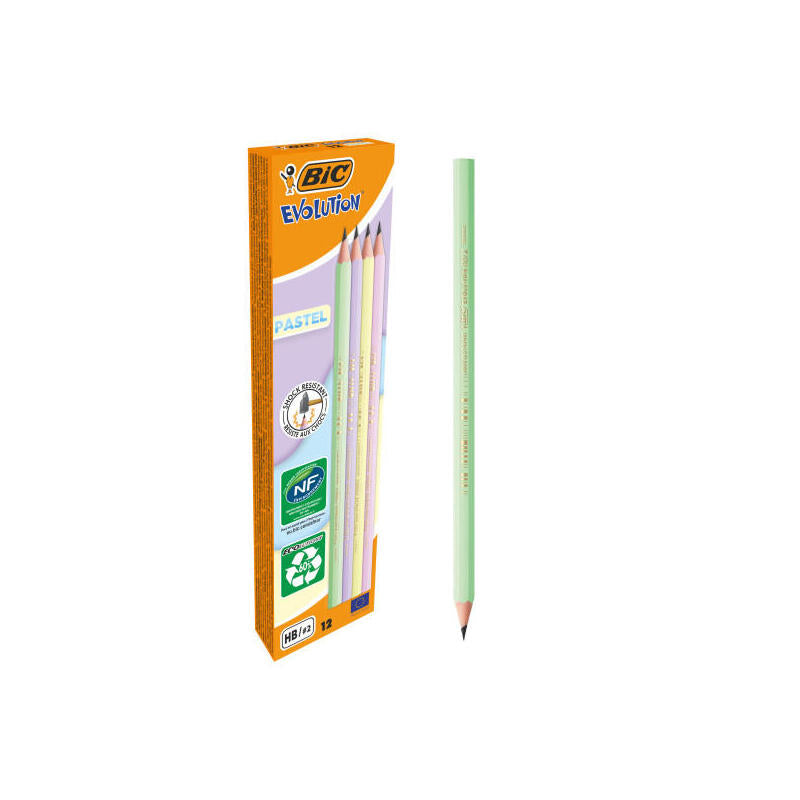 Pack De 12 Unidades Bic Evolution Pastel Lapiz De Grafito Hexagonal - Mina Hb Ultrarresistente - Sin Madera - No Se