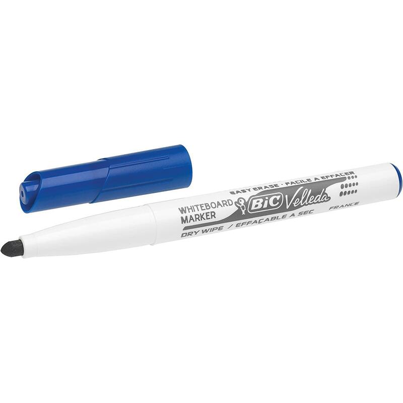 Pack De 12 Unidades Bic Velleda 1741 Marcador Para Pizarra - Punta De 4.5 Mm - Trazo 1.4mm - Tinta Con Base De Acetona - Borrado Optimo - Larga Duracion - Color Azul