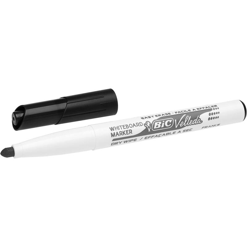 Pack De 12 Unidades Bic Velleda 1741 Marcador Para Pizarra - Punta De 4.5 Mm - Trazo 1.4mm - Tinta Con Base De Acetona - Borrado Optimo - Larga Duracion - Color Negro