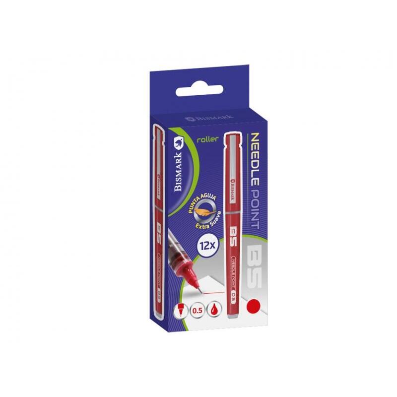 Pack De 12 Unidades Bismark Boligrafo Tinta Liquida Punta Aguja - Escritura Suave - Alta Precision - Rojo