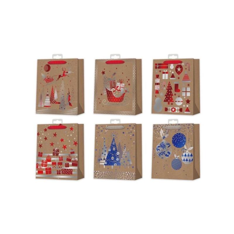 Pack De 12 Unidades Bismark Bolsa De Papel Kraft Navidad - Impresion Foil - 6 Diseã±Os Diferentes