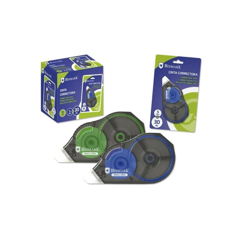 Pack De 12 Unidades Bismark Cinta Correctora 5mmx30m - Perfecta Adherencia Al Papel - Presentacion En Blister