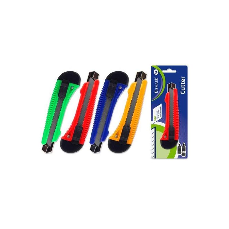 Pack De 12 Unidades Bismark Cutter Ancho / Cuchilla Fracturable De 18 Mm / Sistema Bloqueo Cuchilla Intercambiable Guia Metálica Blister Colores Surtidos